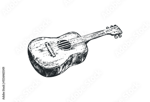 Hand-drawn acoustic guitar sketch in vintage style. Vector retro hand drawn illustration
