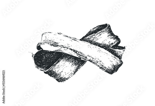 Vintage style black and white engraving of ribbon around stone. Vector retro hand drawn illustration