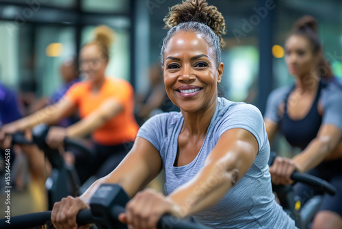 Mature black woman in gym. Active lifestyle concept.