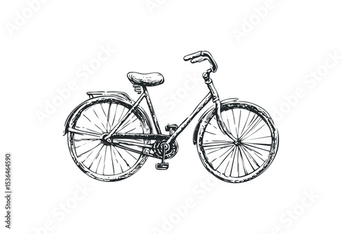Detailed sketch of a vintage bicycle. Vector retro hand drawn illustration