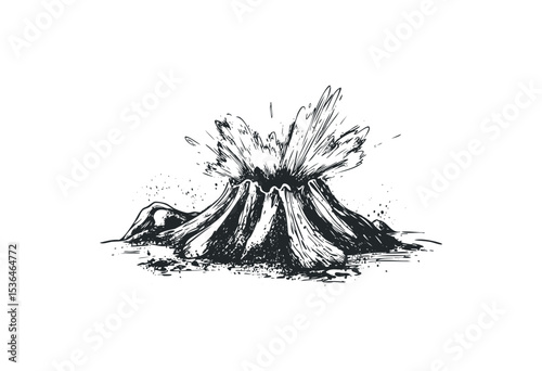Abstract sketch of an erupting volcano with explosive energy. Vector retro hand drawn illustration