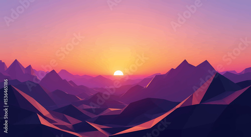 Modern Low Poly Geometric Mountain Landscape Background