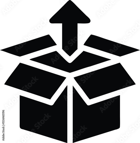 Open box with upward arrow icon, Box with an arrow pointing upwards, content being taken out vector