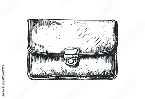 Hand-drawn illustration of a satchel bag with latch closure. Vector retro hand drawn illustration