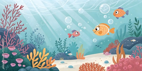 Fototapeta Naklejka Na Ścianę i Meble -  Happy fish swimming in vibrant coral reef