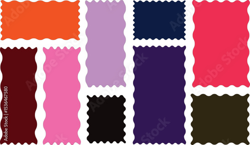 Rectangle shape frame with zigzag edge.  Set of Zigzag and colorful Shapes. Cloudy wave curve edge frame vector set colorful wavy edge frames. vector illustration.