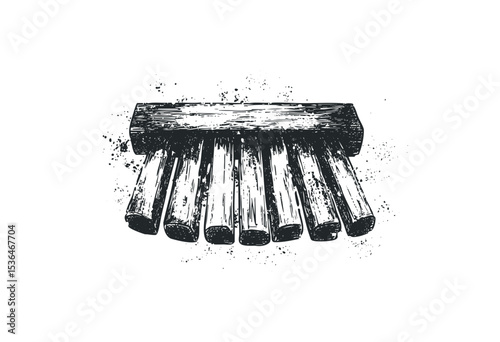Hand-drawn wooden xylophone with rustic texture and vintage design. Vector retro hand drawn illustration