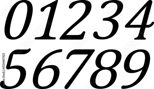 Stylish italic numbers 0 to 9 designed in a classic serif typeface. Perfect for luxury branding, formal invitations, certificates, vintage-style designs, and elegant typographic compositions.