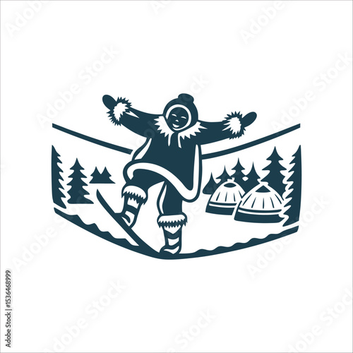 Koryak Jumping Over Ropes in Siberia Illustration