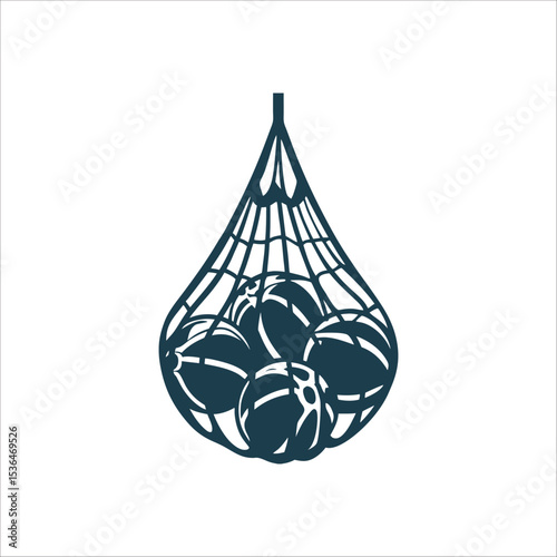 Mesh Bag with Balls Vector Illustration Ball Sack Net A mesh bag holding multiple balls