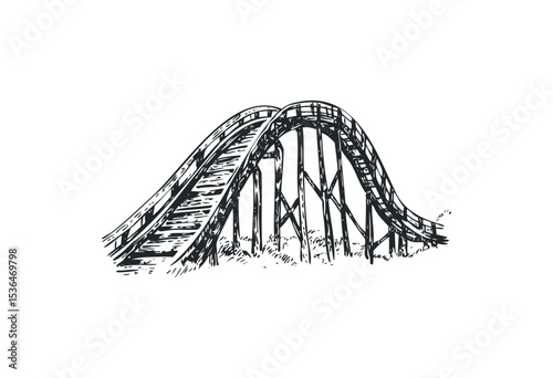 Vintage wooden roller coaster illustration with rustic details. Vector retro hand drawn illustration