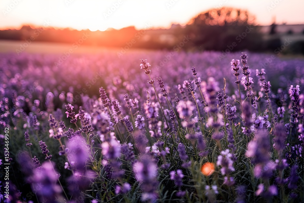 Fototapeta premium Sunset lavender field purple flowers nature