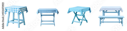 Rustic gingham patterned picnic furniture in an outdoor setting