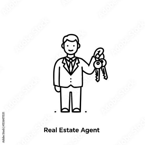 Real Estate Agent with Key Outline Icon