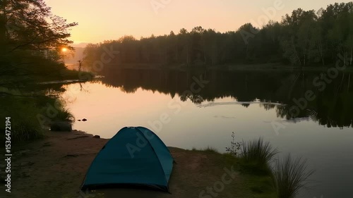Wallpaper Mural Lakeside Camping- Tent at Dawn Torontodigital.ca