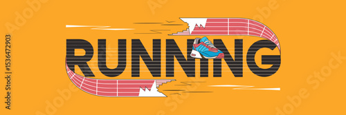Running typography with sneakers, motion lines, and track lanes – Perfect for fitness branding and sports event promotions