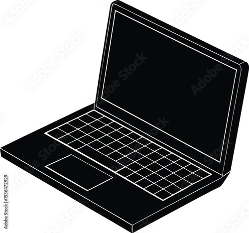 Isometric view of an open Silhouette black laptop computer against white background