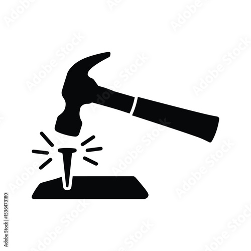 Hammer hitting nail, a minimalist icon of construction and repair.