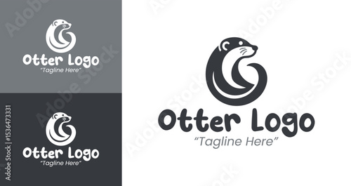 Customizable Otter Logo Design for Business Branding in Grey and White