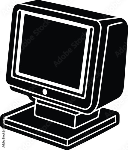Retro CRT Monitor Illustration, Silhouette  Classic Computer Display Isolated on White Background
