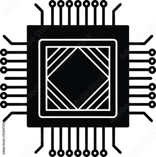 Stylized illustration of a microprocessor chip, Silhouette  emphasizing simplicity and modern technology