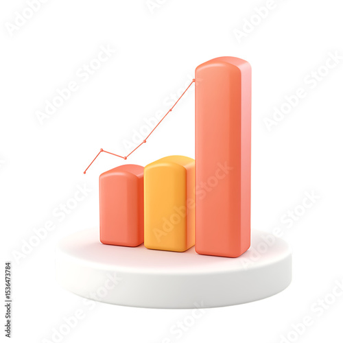 PNG 3D Render of Ascending Bar Graph Visualizing Growth  Progress against transparent Background