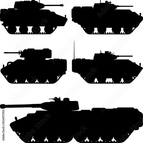 "Tactical design meets graphic clarity in this grid of war machines rendered in stark contrast."