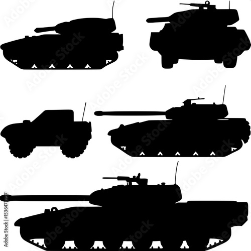 "Tactical design meets graphic clarity in this grid of war machines rendered in stark contrast."