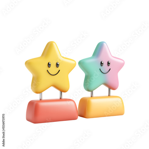PNG Happy Stars 3D Rendered Award Icons against transparent Background