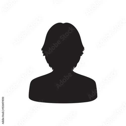センター分けヘアスタイルの男性モノクロシルエットイラスト　黒
