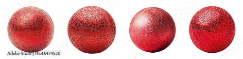 Set of red textured spheres showcasing different patterns and shades., transparent background