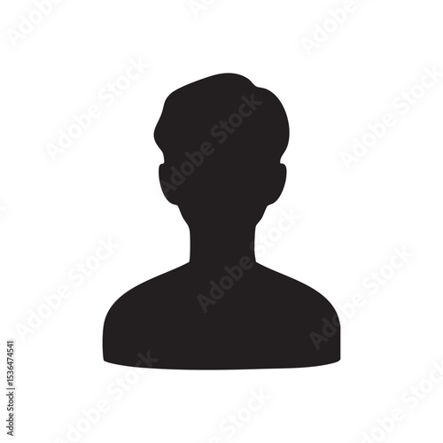 短髪の男性モノクロ半身シルエットイラスト　黒