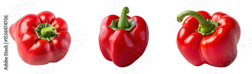 Three vibrant red bell peppers displayed against a clean background., transparent background