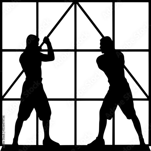 "A study in contrast: battle-ready silhouettes laid bare in a grid of pure geometric strength."