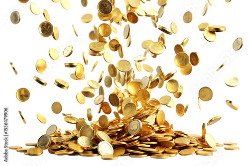  falling coins falling money flying gold coins  isolated on white background PNG , AI GENERATED