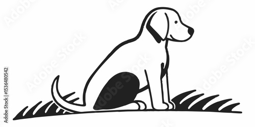 Minimalist black and white silhouette of a sitting dog