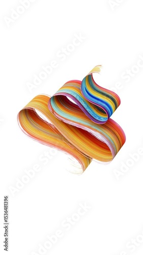 Vertical 3D animation. Animated creative smear. Colorful brush stroke moving along a curvy path, isolated on a white background. Flowing ribbon folds. Abstract shape drawn with paint