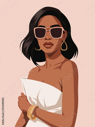 Stylish Woman with Sunglasses and White Top Flat Vector Illustration