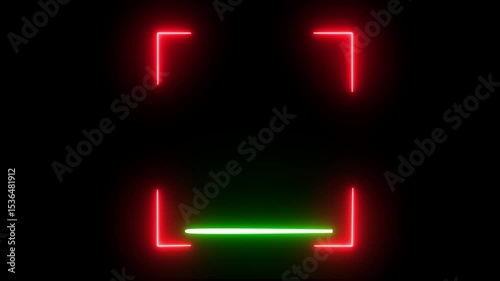 A neon scanner icon animates with a glowing, sweeping light across a barcode . Scanning the QR code icon animation on neon effect.