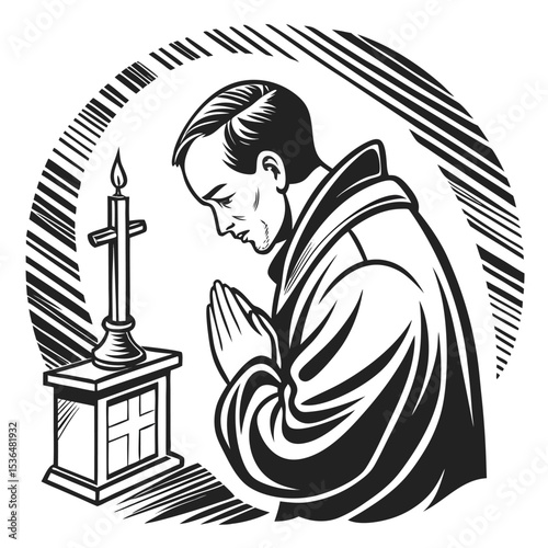 Prayer Before the Dawn” – Man Kneeling by Candlelight