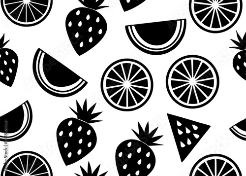 Seamless tropical fruit pattern watermelon orange pineapple