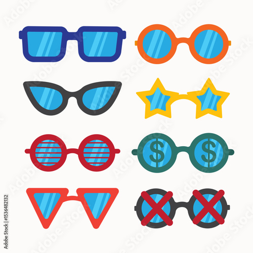 Sunglasses, Eyeglasses. Colorful Glasses Icon set