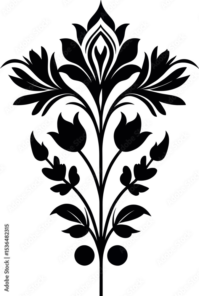 Black floral design element isolated on white background Black floral design element isolated on white background