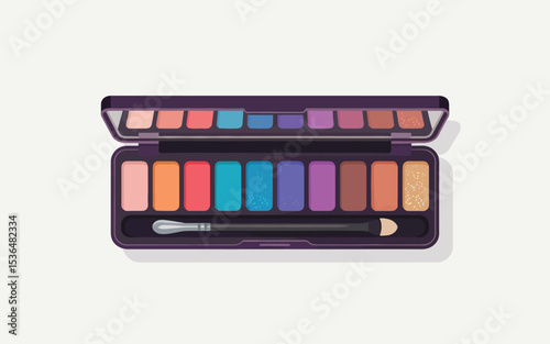 Vibrant Eyeshadow Palette Flat Vector Illustration of Makeup Kit