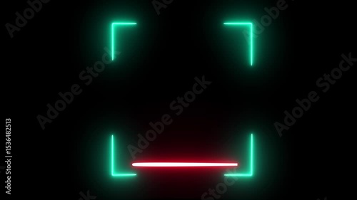A neon scanner icon animates with a glowing, sweeping light across a barcode . Scanning the QR code icon animation on neon effect.