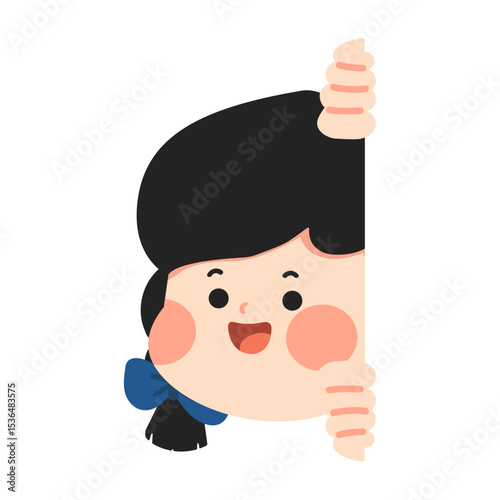 Cute Cartoon Girl Peeking Out