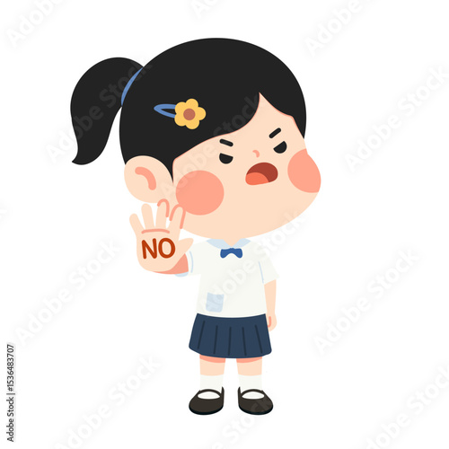 Kid Girl Showing No Hand Gesture