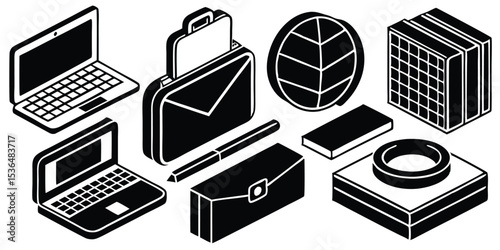Isometric 3d business icons with soft shadows