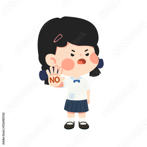 Cartoon Girl Protesting with Hand Gesture