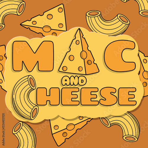 National Mac and Cheese Day to celebrate on July 14th. Macaroni with pieces of cheese on orange background. Food event banner.